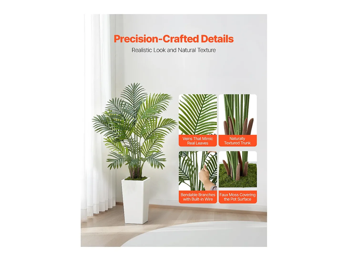 Palmeira Artificial Areca SucceBuy, 1,2 m, Planta Artificial Tropical em Vaso Branco, Lote de 2, Falsa Árvore Tropical Palmeira Areca, Planta Falsa para Escritório