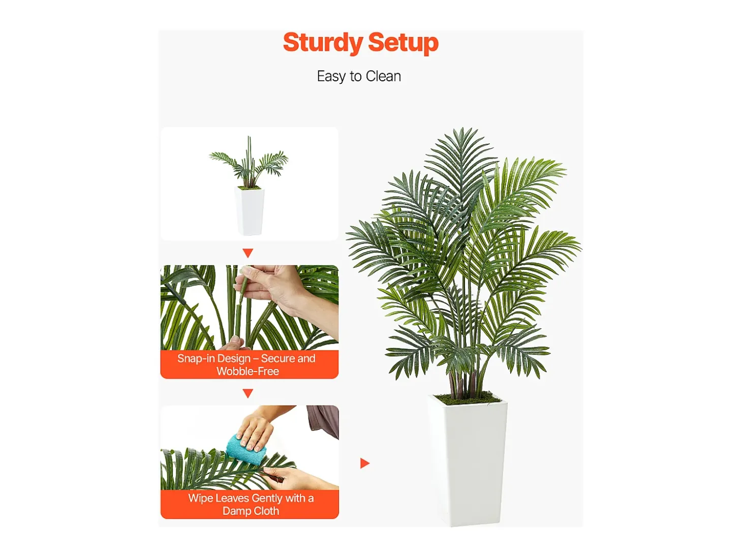 Palmeira Artificial Areca SucceBuy, 1,2 m, Planta Artificial Tropical em Vaso Branco, Lote de 2, Falsa Árvore Tropical Palmeira Areca, Planta Falsa para Escritório
