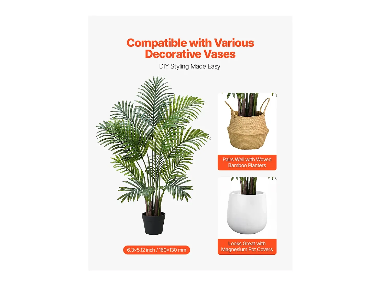 Palmeira Artificial Areca SucceBuy, 1,2 m, Planta Artificial Tropical em Vaso Branco, Lote de 2, Falsa Árvore Tropical Palmeira Areca, Planta Falsa para Escritório