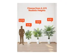 Palmeira Artificial Areca SucceBuy, 1,2 m, Planta Artificial Tropical em Vaso Branco, Lote de 2, Falsa Árvore Tropical Palmeira Areca, Planta Falsa para Escritório