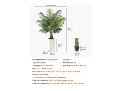 Palmeira Artificial Areca SucceBuy, 1,5 m, Planta Artificial Tropical em Vaso Branco, Falsa Árvore Tropical Palmeira Areca, Planta Falsa para Sala