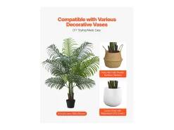 Palmeira Artificial Areca SucceBuy, 1,5 m, Planta Artificial Tropical em Vaso Branco, Falsa Árvore Tropical Palmeira Areca, Planta Falsa para Sala