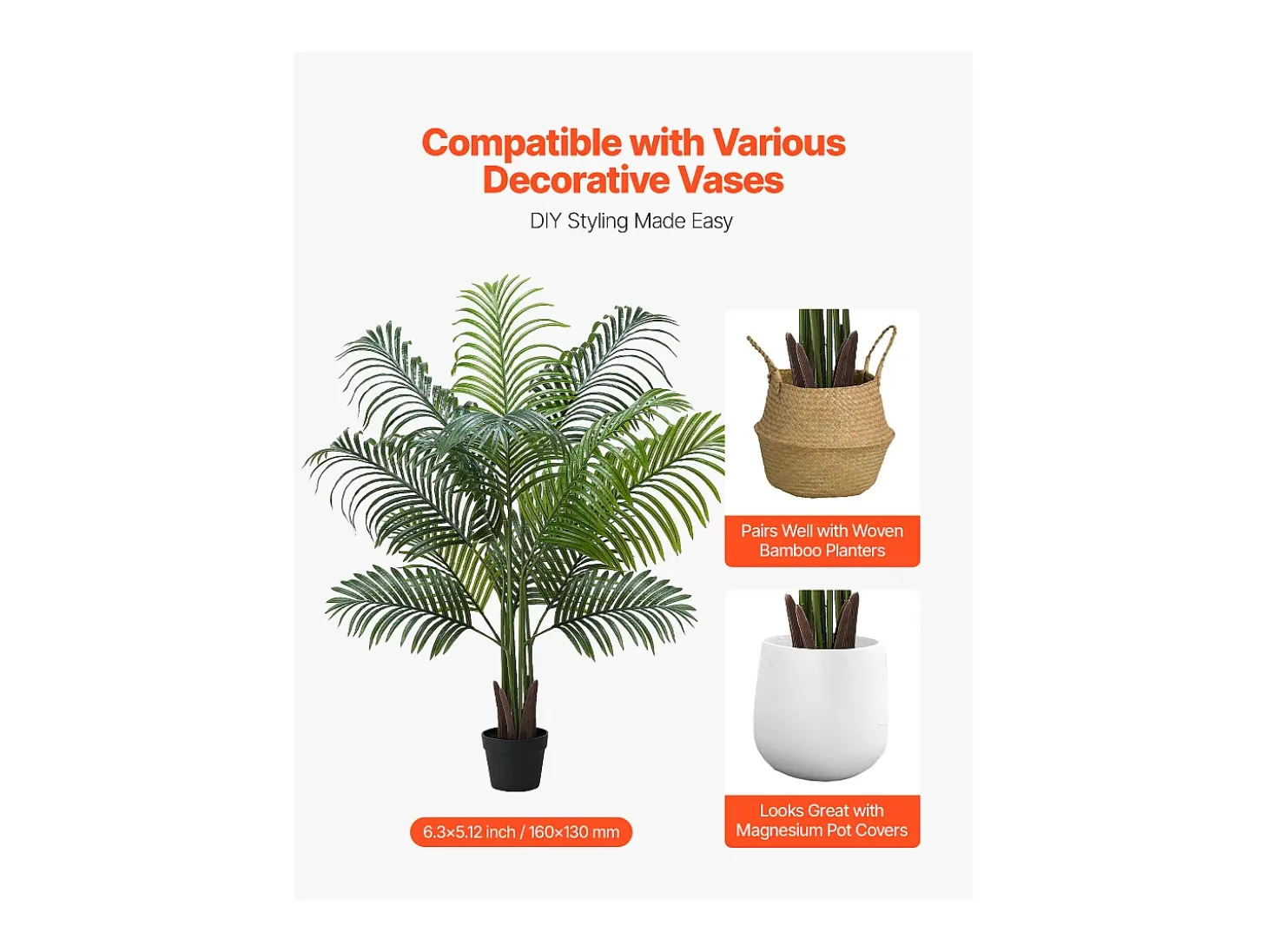 Palmeira Artificial Areca SucceBuy, 1,5 m, Planta Artificial Tropical em Vaso Branco, Falsa Árvore Tropical Palmeira Areca, Planta Falsa para Sala