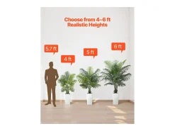 Palmeira Artificial Areca SucceBuy, 1,5 m, Planta Artificial Tropical em Vaso Branco, Falsa Árvore Tropical Palmeira Areca, Planta Falsa para Sala