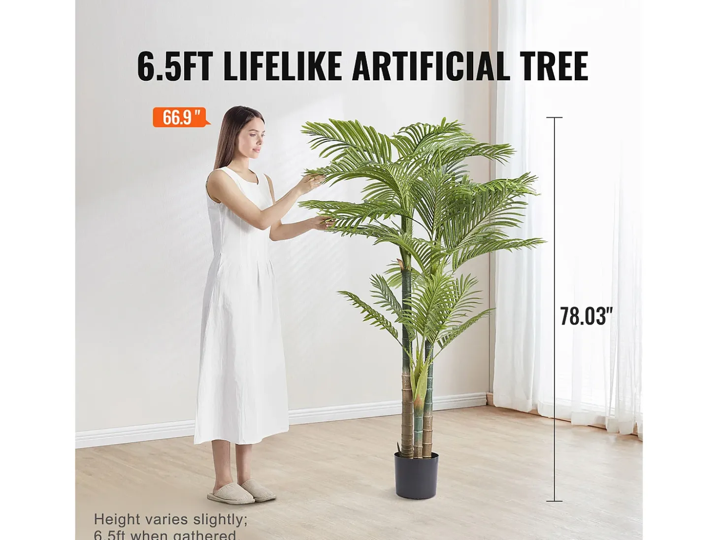 Palmeira Artificial de Cana Dourada SucceBuy 2m, Planta falsa Verde Decorativa Realista