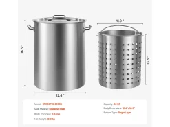 Panela de Aço Inoxidável SucceBuy, 34 L, com Tampa Tipo Cesto para Cozinhar