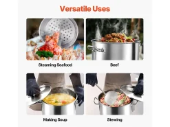 Panela de Aço Inoxidável SucceBuy, 34 L, com Tampa Tipo Cesto para Cozinhar