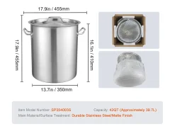 Panela de Aço Inoxidável SucceBuy de 42 L com Coador e Tampa para Cozimento, Perfeita para Preparações Culinárias e Eventos