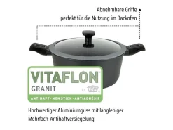 Panela de fundição de alumínio 28 cm Easy Click com cabo removível e revestimento pedra VITAFLON GRANIT sem PFAS, compatível com indução