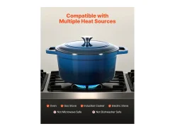 Panela SucceBuy de Ferro Fundido 5,68 L, Panela Esmaltada com Tampa e Duas Alças, Resistente e Durável, para Fornos de Indução até 260 °C, Azul