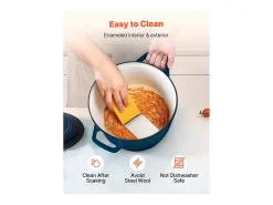 Panela SucceBuy de Ferro Fundido 5,68 L, Panela Esmaltada com Tampa e Duas Alças, Resistente e Durável, para Fornos de Indução até 260 °C, Azul