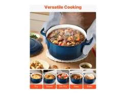 Panela SucceBuy de Ferro Fundido 5,68 L, Panela Esmaltada com Tampa e Duas Alças, Resistente e Durável, para Fornos de Indução até 260 °C, Azul