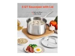 Panela SucceBuy em Aço Inoxidável 3,8 L, Panela com Tampa de Vidro E Cabo Ergonomico, Antiaderente, Lavável na Lava-Louças, Utensílio de Cozinha