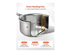 Panela SucceBuy em Aço Inoxidável 3,8 L, Panela com Tampa de Vidro E Cabo Ergonomico, Antiaderente, Lavável na Lava-Louças, Utensílio de Cozinha