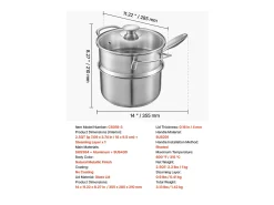 Panela SucceBuy em Aço Inoxidável 2,4 L com Cesto de Vapor, Panela com Tampa de Vidro E Cabo Ergonomico, Lavável na Lava-Louças