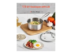 Panela SucceBuy em Aço Inoxidável 1,4 L, Panela com Tampa de Vidro E Cabo Ergonomico, Antiaderente, Lavável na Lava-Louças, Utensílio de Cozinha