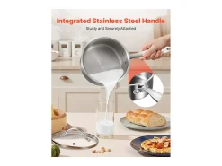 Panela SucceBuy em Aço Inoxidável 1,4 L, Panela com Tampa de Vidro E Cabo Ergonomico, Antiaderente, Lavável na Lava-Louças, Utensílio de Cozinha