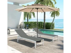 Parasol de aço deportado - tecido 100% de poliéster - para varanda de jardim de praia - sem base - 294x294x250cm - khaki