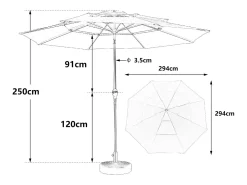 Parasol de aço deportado - tecido 100% de poliéster - para varanda de jardim de praia - sem base - 294x294x250cm - khaki