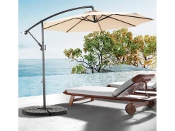 Parasol deportado - aço e tecido 100% de poliéster - para varanda de jardim de praia - sem base - 294x294x250cm - cáqui