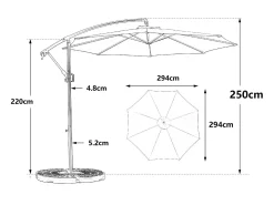 Parasol deportado - aço e tecido 100% de poliéster - para varanda de jardim de praia - sem base - 294x294x250cm - cáqui