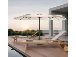 Parasol deportado - aço e tecido 100% de poliéster - para varanda de jardim de praia - sem base - 453x267x255cm - cáqui