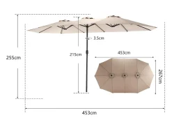 Parasol deportado - aço e tecido 100% de poliéster - para varanda de jardim de praia - sem base - 453x267x255cm - cáqui