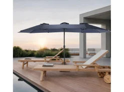 Parasol deportado - em aço e tecido 100% de poliéster - para jardim de praia da varanda - sem base - 453x267x255cm - Night Blue