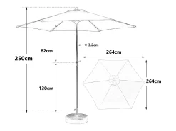 Parasol deportado para varanda de jardim de praia - aço e tecido 100% poliéster - sem base - 264x264x250cm - chaque