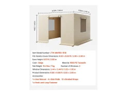 Paredes Laterais para Capa de Gazebo Inverno SucceBuy, 2,9x2,9 m, Cobertura para Gazebo para Todas as Estações, com Janelas de Rede, Material PE de Alta Densidade
