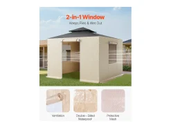 Paredes Laterais para Capa de Gazebo Inverno SucceBuy, 2,9x2,9 m, Cobertura para Gazebo para Todas as Estações, com Janelas de Rede, Material PE de Alta Densidade
