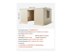 Paredes Laterais para Capa de Gazebo Inverno SucceBuy, 3,1x3,6 m, Cobertura para Gazebo para Todas as Estações, com Janelas de Rede, Material PE de Alta Densidade