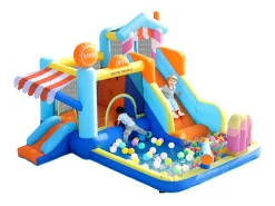 Parque aquático insuflável 7 em 1 para crianças - 395 x 340 x 236 cm - Oxford - com soprador - Azul