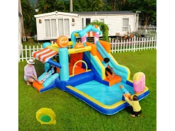 Parque aquático insuflável 7 em 1 para crianças - 395 x 340 x 236 cm - Oxford - com soprador - Azul