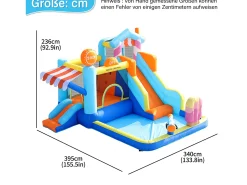 Parque aquático insuflável 7 em 1 para crianças - 395 x 340 x 236 cm - Oxford - com soprador - Azul