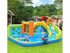 Parque aquático insuflável 7 em 1 para crianças - 410 x 315 x 203 cm - Oxford - com soprador - Azul