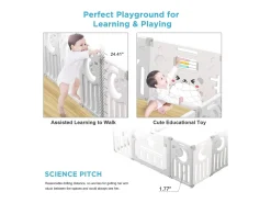 Parque Baby, parque de portal de barreira de segurança, parque de plástico ecológico do bebê, grade de proteção plástica com porta (10 painéis)- cinza