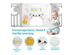 Parque Baby, parque de portal de barreira de segurança, parque de plástico ecológico do bebê, grade de proteção plástica com porta (10 painéis)- cinza