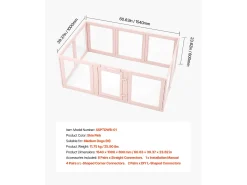 Parque de Parto SucceBuy para Cão, 154 x 100 x 60 cm, Caixa de Parto para Filhotes, com Janelas Transparentes e Fechadura, Moldura Rosa Claro