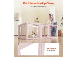 Parque de Parto SucceBuy para Cão, 154 x 100 x 60 cm, Caixa de Parto para Filhotes, com Janelas Transparentes e Fechadura, Moldura Rosa Claro