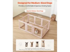 Parque de Parto SucceBuy para Cão, 154 x 100 x 60 cm, Caixa de Parto para Filhotes, com Janelas Transparentes e Fechadura, Moldura Rosa Claro