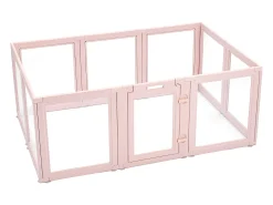 Parque de Parto SucceBuy para Cão, 154 x 100 x 60 cm, Caixa de Parto para Filhotes, com Janelas Transparentes e Fechadura, Moldura Rosa Claro