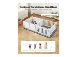 Parque de Parto SucceBuy para Cão, 186,5x97x50 cm, Caixa de Parto para Filhotes, com Porta Altura Ajustável, Caixa de Nascimento de Plástico PVC