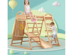 Parque infantil 7 em 1 com escorrega, baloiço e rede de escalada, 140 x 120 x 120 cm