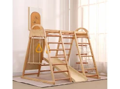 Parque infantil 7 em 1 com escorrega, baloiço e rede de escalada, 140 x 120 x 120 cm
