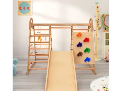 Parque infantil 7 em 1 com escorrega, baloiço e rede de escalada, 140 x 120 x 120 cm