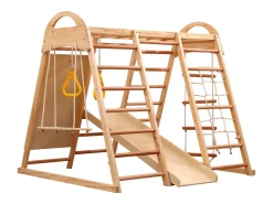 Parque infantil 7 em 1 com escorrega, baloiço e rede de escalada, 140 x 120 x 120 cm