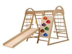 Parque infantil 7 em 1 com escorrega, baloiço e rede de escalada, 140 x 120 x 120 cm