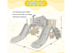 Parque infantil 8 em 1 com escorrega, parede de escalada, jogo de perfuração, piso cinzento