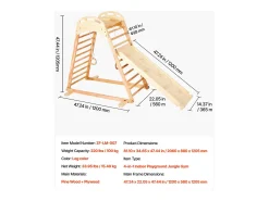 Parque Infantil Interior SucceBuy de Madeira 4-em-1, com Parede de Escalada, Escorregador, Escada de Madeira e Anéis de Ginástica, Estrutura de Brinquedo
